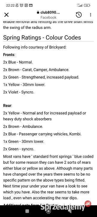 Sprężyny tył Volkswagen Transporter T3 benzyna sprzedam