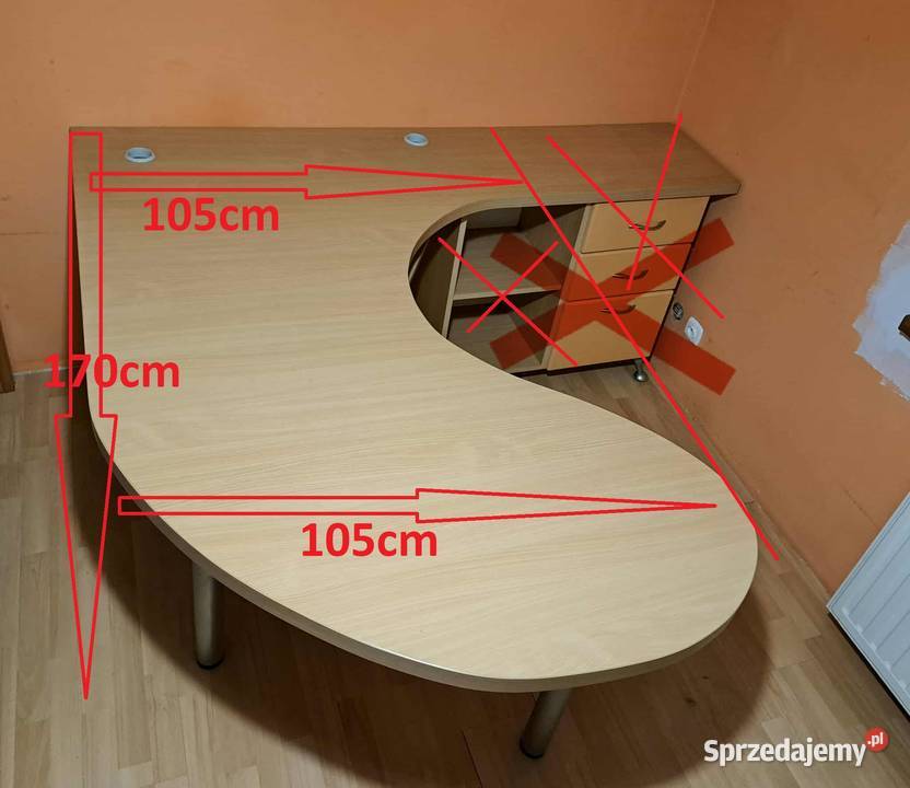 Biurko duże gruby blat półkole buk półka Złotniki Kujawskie