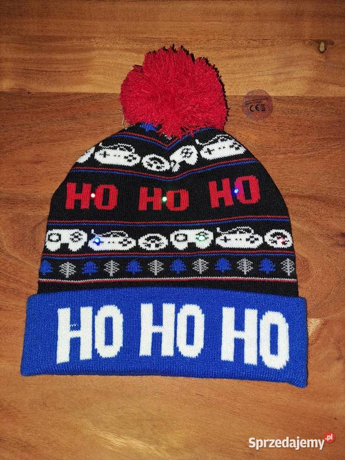 Czapka led HoHoHo niebieska z czerwonym pomponem Warszawa
