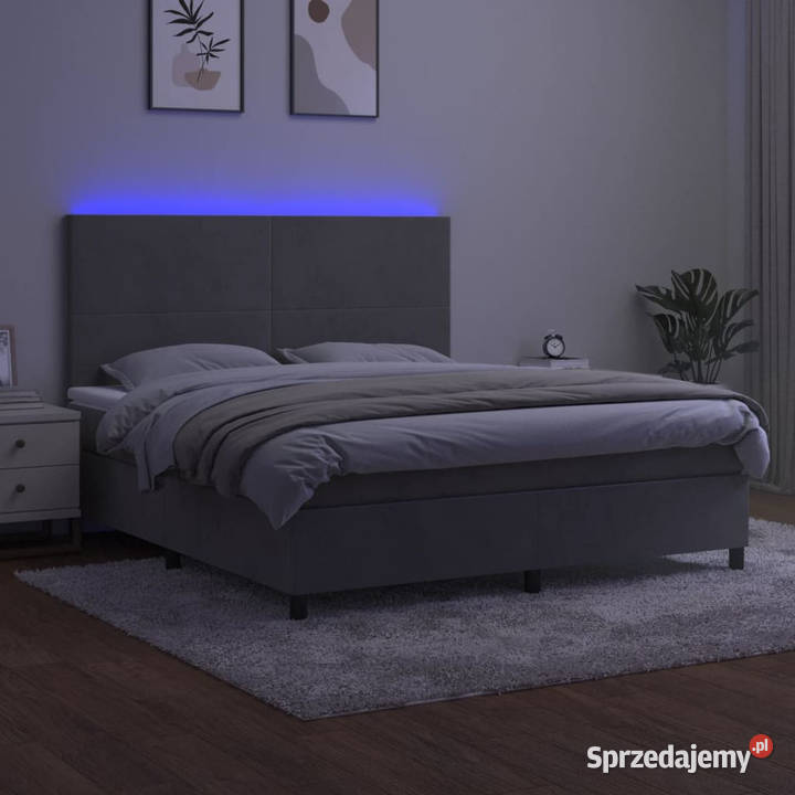Łóżko kontynentalne z materacem i LED szare 203cm Łóżka Warszawa