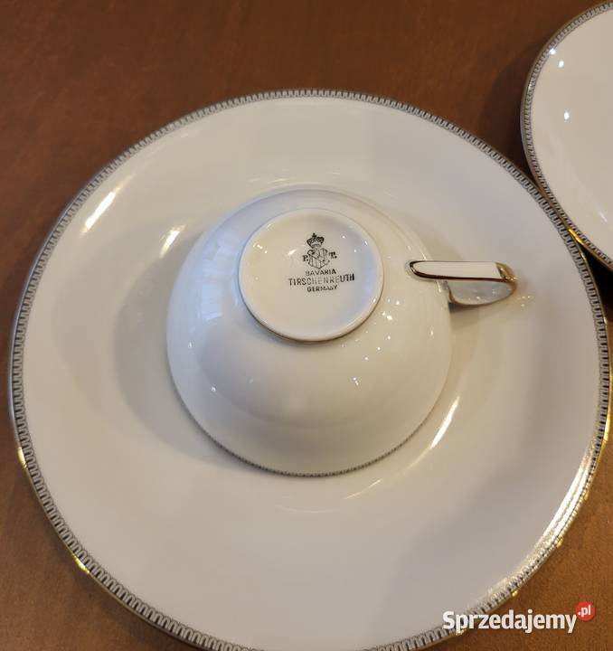 Tirschenreuth Bawaria zestaw śniadaniowy ecru Porcelana i szkło Szczecin