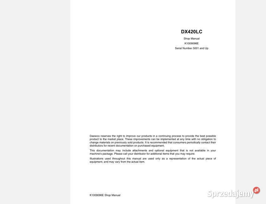 Doosan DX420LC instrukcja naprawy koparka Kielce