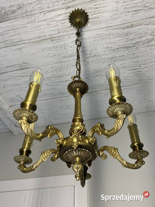 Francuski antyczny Żyrandol 19 mosiądz Poznań