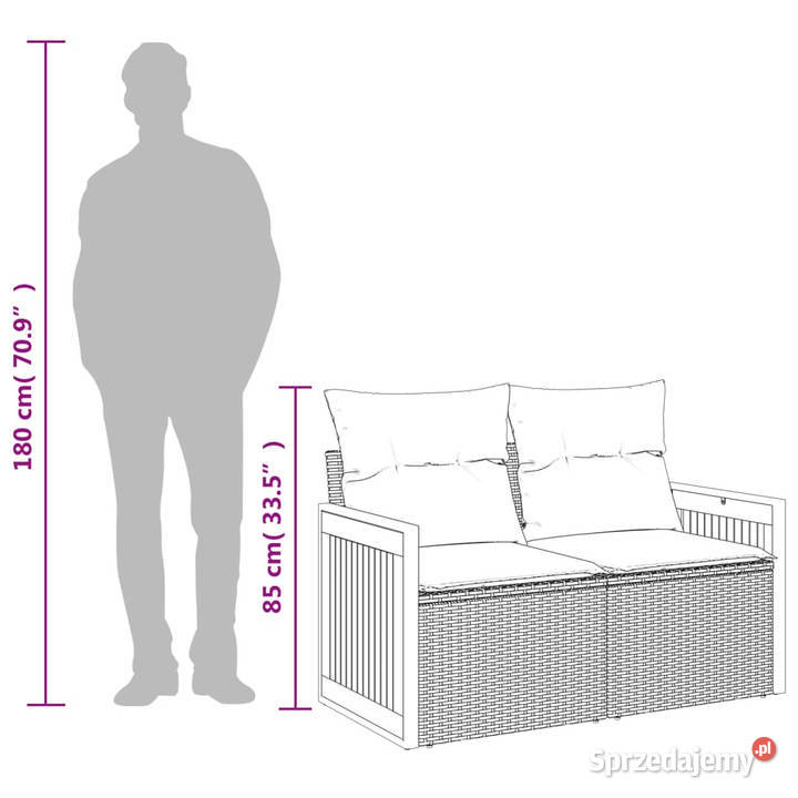 Sofa ogrodowa z poduszkami 2osobowa czarna Warszawa