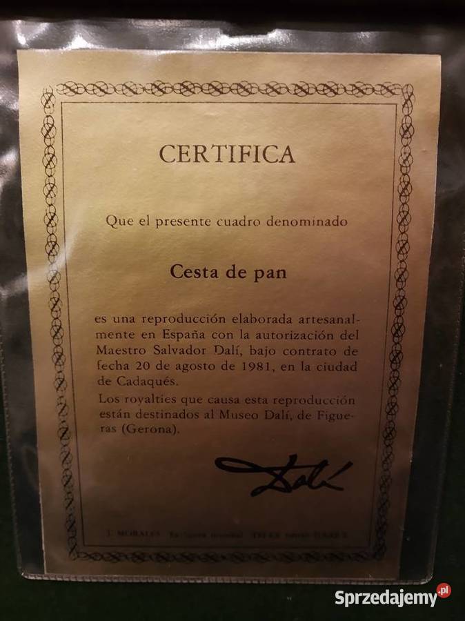 Salvador a Dali Kosz chleba Certyfikat