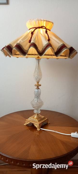 Urocza lampa z abażurem kryształ i mosiądz Skierniewice