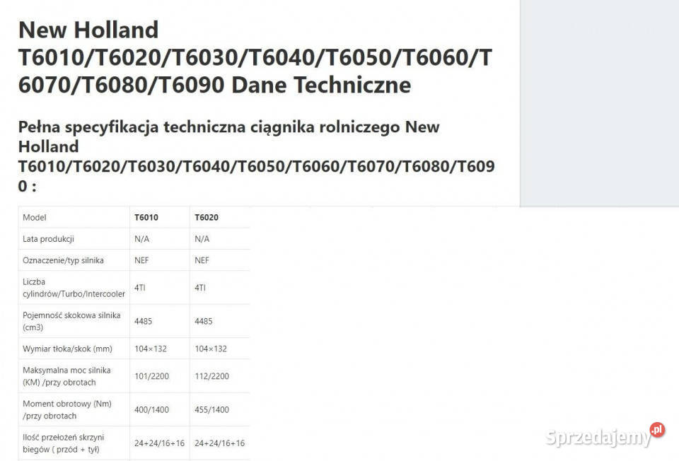 Holland T6010 CZĘŚCI MECHANICZNE Zwolnica Jastrzębniki