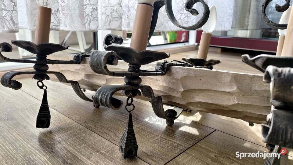 Lampa wisząca stylowa stara ręczna robota belka odcienie szarości Kraków