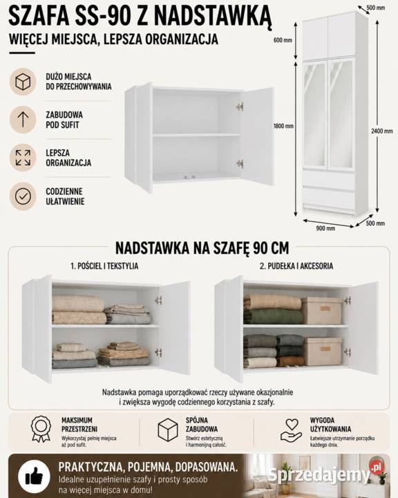 Szafa Malwa SS90 z lustrem i nadstawką opolskie