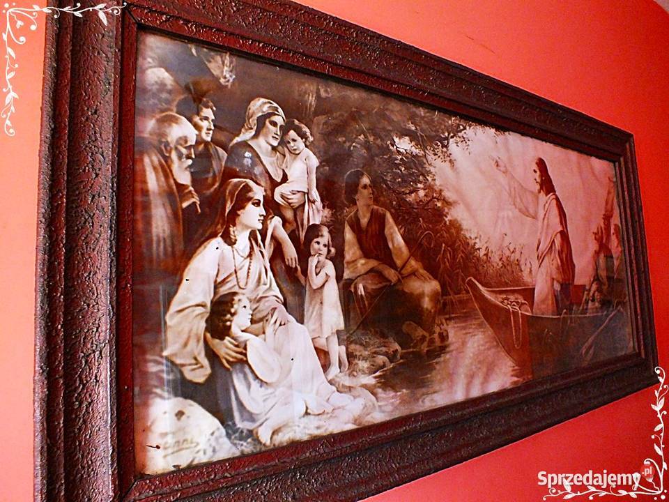 Stary duży obraz Jezus naucza z łodzi Żary