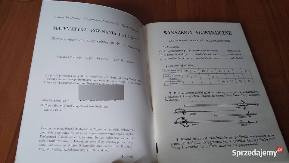Matematyka 6 równania i funkcje zeszyt ćwiczeń z Gdańsk sprzedam