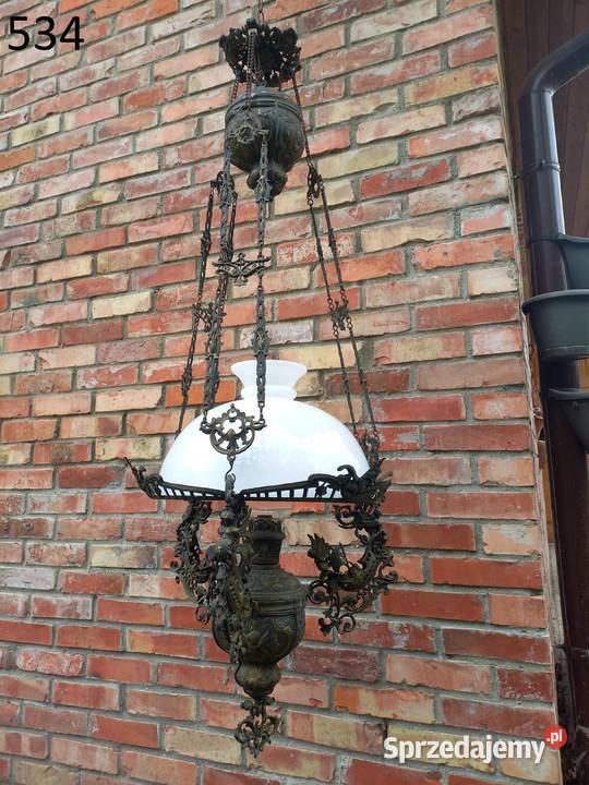 Żyrandol mosiężny Lampa wisząca Szklany klosz Gawroniec