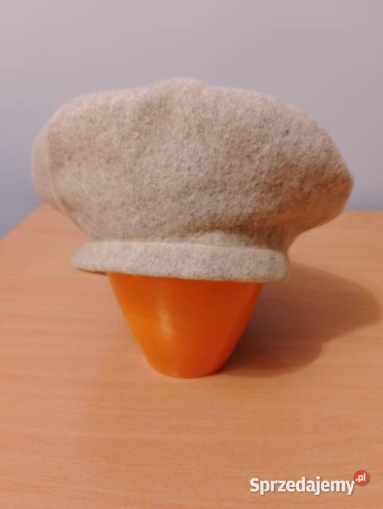 BERET wełniany szary melanż FEZKO 100 wełna z wielkopolskie Złotniki