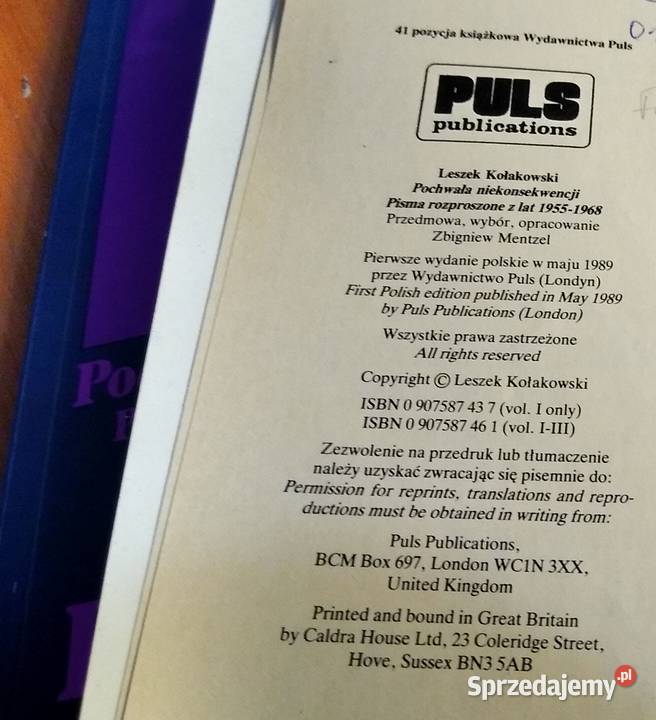 Pochwała niekonsekwencji 13 pisma rozproszone Rok wydania 1989 Gdańsk sprzedam