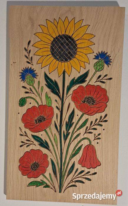 Piękna ozdoba z drewna słonecznik maki chabry Dom i Ogród Malechowo