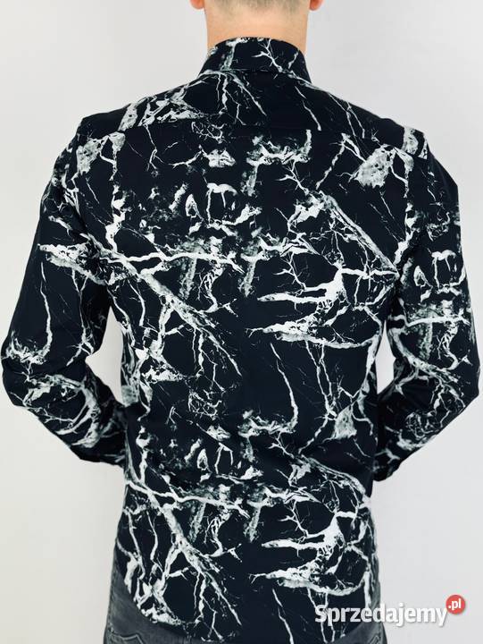 GIOVANNI PERA Koszula męska K015 Czarnabiała Ostrów Wielkopolski