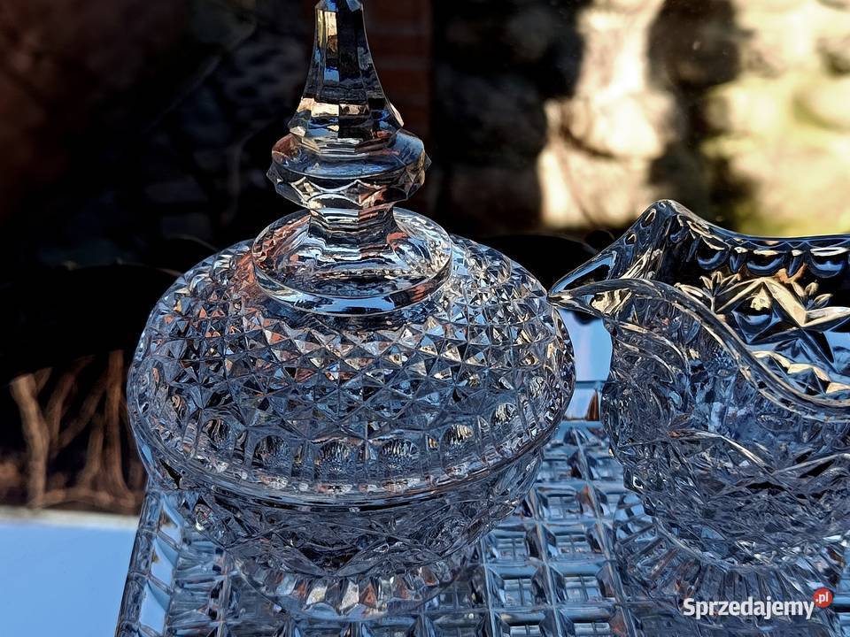 Zestaw kryształowy taca bombonierka mlecznik Klenica