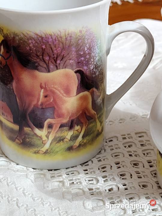 Kubki porcelanowe wzór konie dolnośląskie Legnica sprzedam