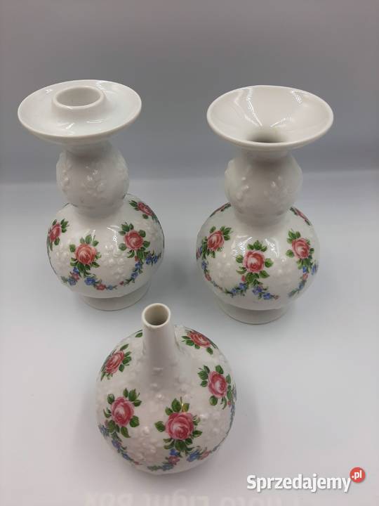 Komplet porcelany wazony i świecznik sygnowane Inowrocław