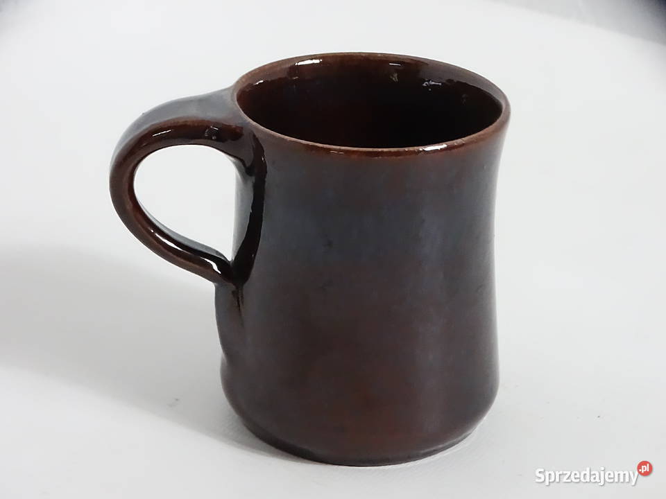 Lekki kubek vintage Brązowa ceramika artystyczna Biłgoraj