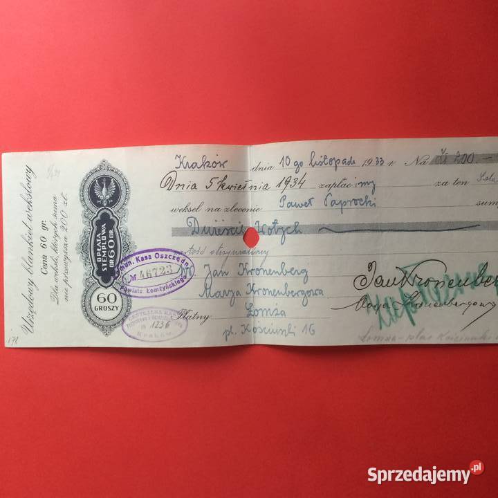 1517 Weksel Wystawiony W Krakowie 14 Antykwariat Szczecin