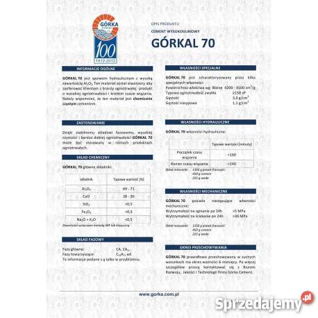 Cementy GlinowoWapienne WYSOKOGLINOWE GÓRKAL