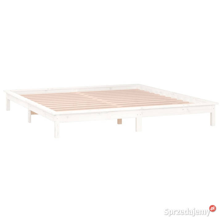 Rama łóżka z LED biała lite drewno 200x200