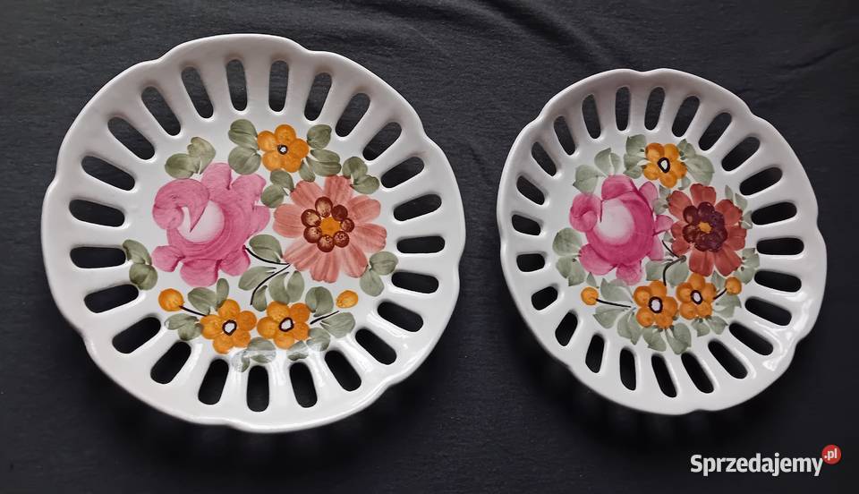 Dwa ręcznie malowane ażurowe talerzyki ZF Koło wielkopolskie Koźminek