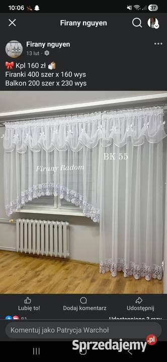 Firanki balkonowe 400 x 160 200 x 230 Warszawa sprzedam