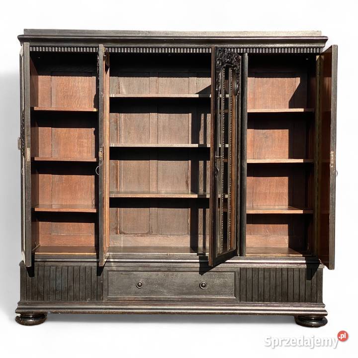 Duża rzeźbiona biblioteczka z witryną czerń zachodniopomorskie Gryfice