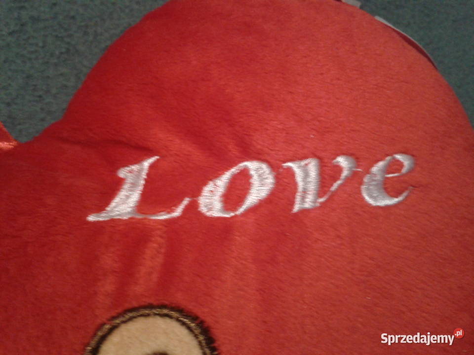 SERCE pluszowe czerwone z misiem z napisem LOVE Zabawne gadgety Wołczyn sprzedam