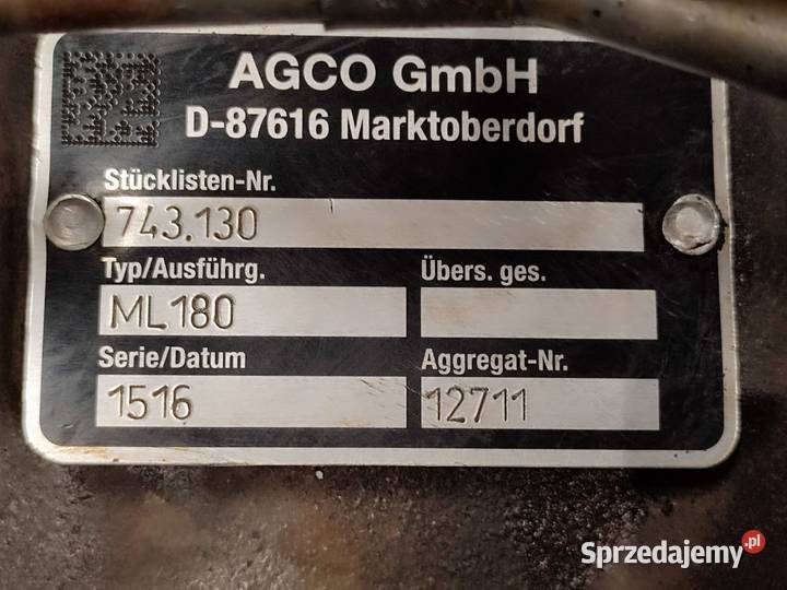 Skrzynia biegów VARIO ML180 MASSEY FERGUSON 7600 Pozostałe Wilkowo