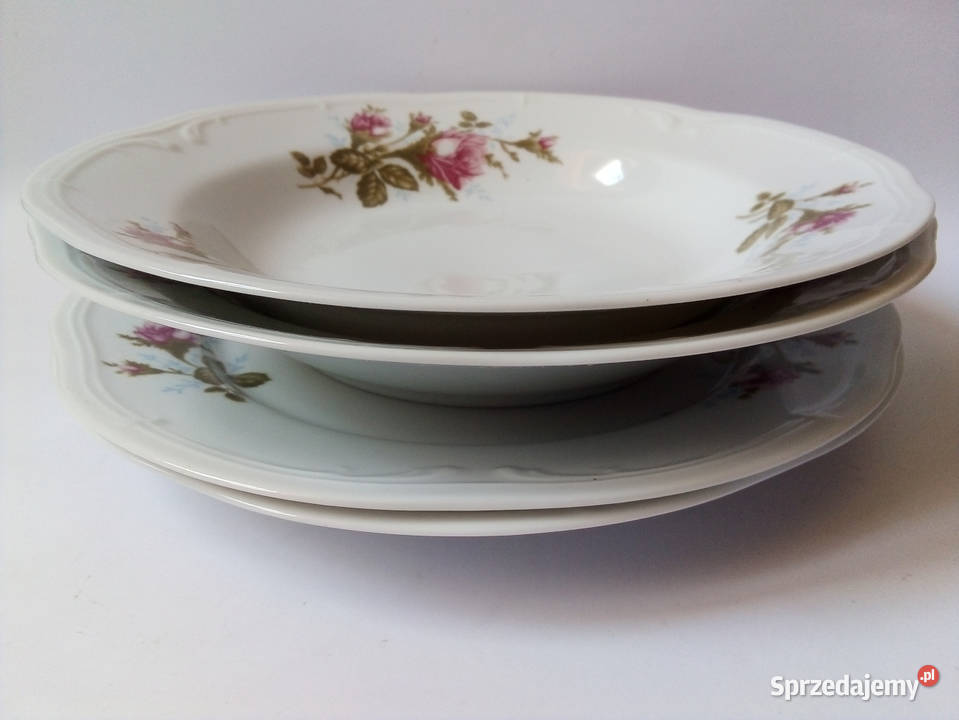 2 x talerze obiadowe z różą porcelana Włocławek Częstochowa