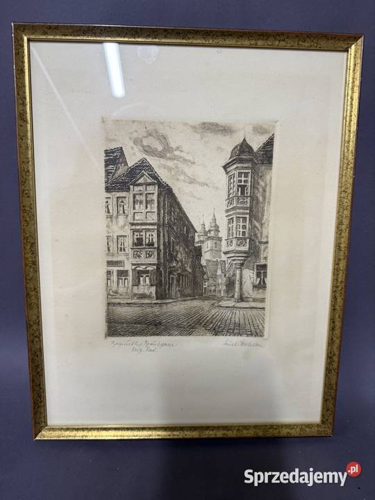 Stara grafika sygnowana lubuskie Gorzów Wielkopolski