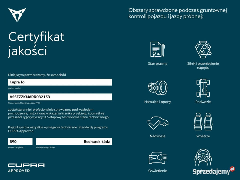 Cupra Formentor Bezwypadkowy Salon Polska Serwis 4/5 Formentor Łódź
