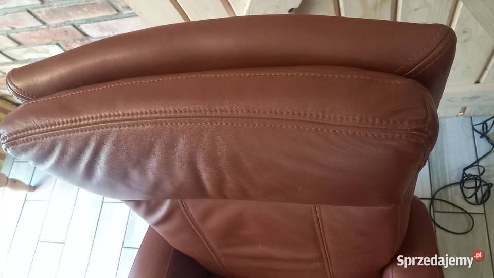 Fotel skórzany rozkładany relax na pilot brązowy Gawroniec