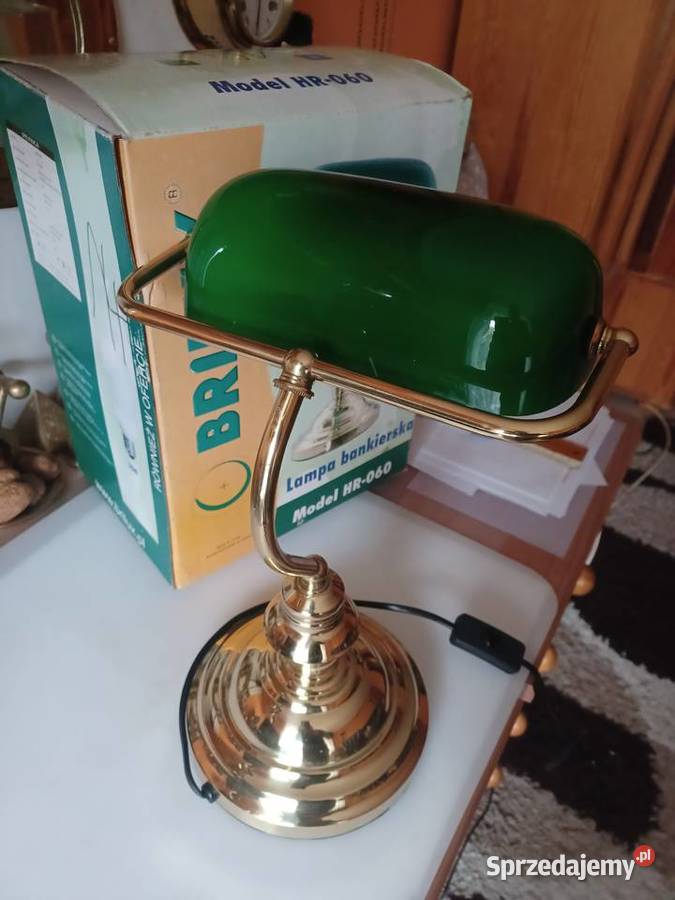 Lampa biurkowa bankierka mosiądz szkło Poznań