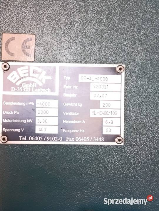 Odpylacz mokry do aluminium Beck BEAL4000 4000 Krasnystaw