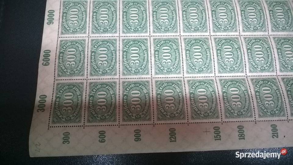 znaczki 300 marek 1922 Deutsches Reich ARKUSZ mazowieckie