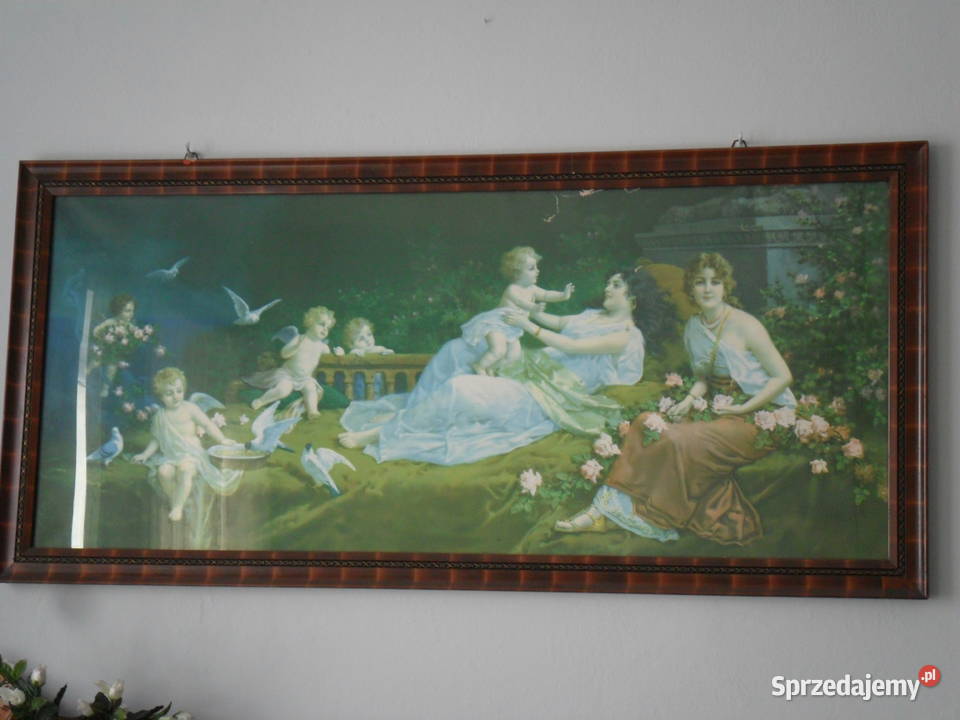 Obrazprzedwojenna reprodukcja amorki i nimfy Świdnica Polska