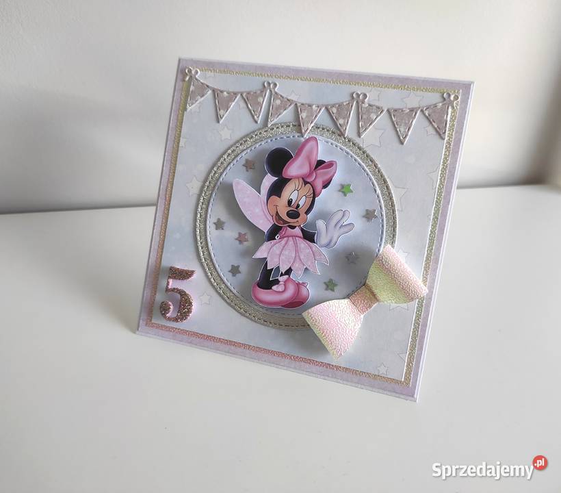 Kartka ręcznie robiona na urodziny Myszka Minnie Łódź