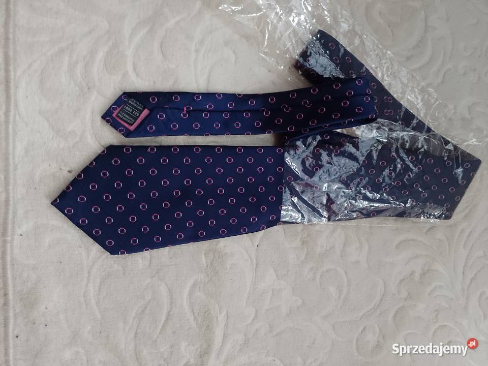 Granatowy krawat Jedwabny w różowe koła z małopolskie Kraków