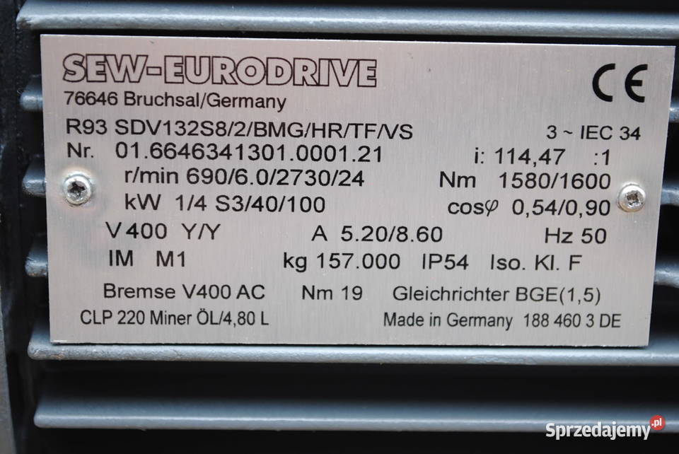 Motoreduktor dwubiegowy 14kw 6024obr z hamulcem lubuskie Kargowa sprzedam
