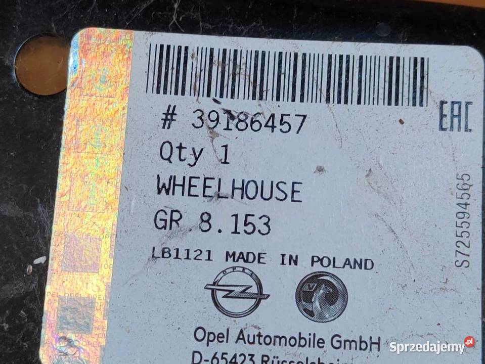 Fartuch Ćwiartka Kielich Lewy Opel Astra K Pleszew