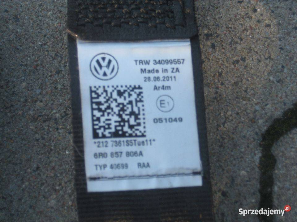 vw polo 6r 6r0 0914r pasy bezpieczeństwa tył