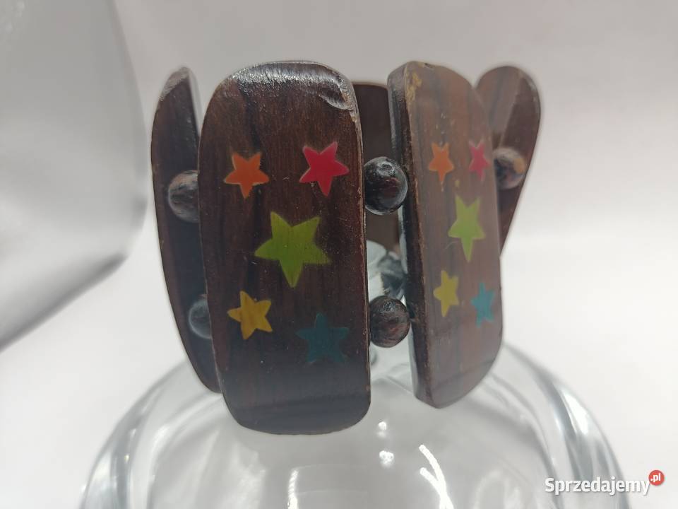 Biżuteria drewniana szeroka bransoletka na gumce Zamość