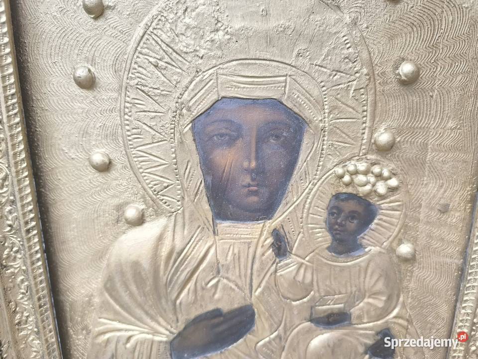 Stara oryginalna XIX wieczna ikona Matka boska