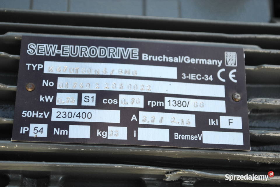 Motoreduktor kątowy 075kw 88obr z hamulcem SEW Pozostałe lubuskie Kargowa