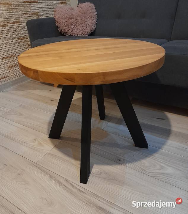 Stolik kawowy dąb lity okrągły 60 stal loft Warszawa