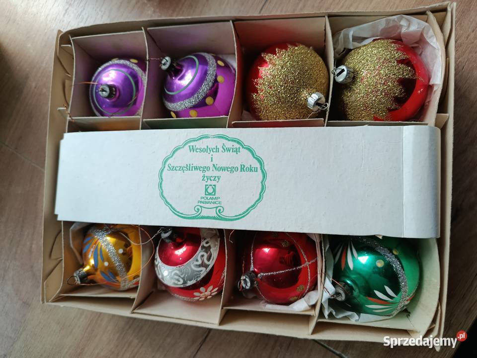 Bombki z PRLróżne szklane w kartonie stare zachodniopomorskie